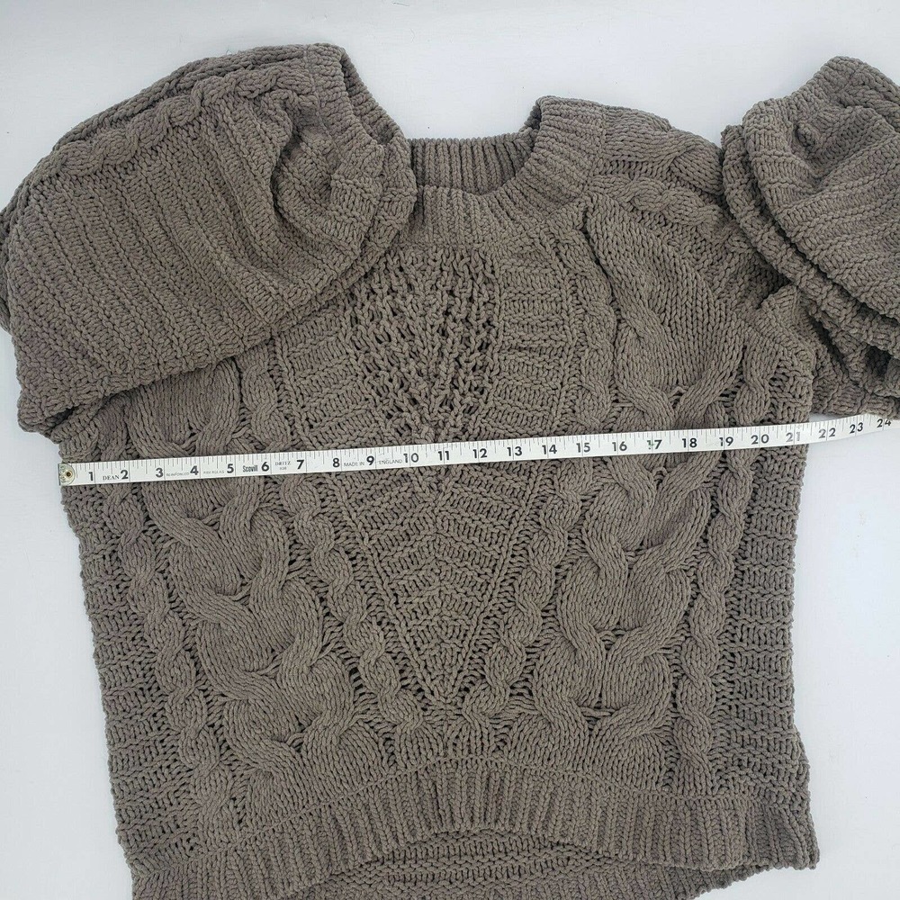 Express Cable Knit Balloon Sleeve Tan Sweater - Picture 10 of 11
